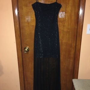 Black Shimmer dress with long mesh over. Sz S